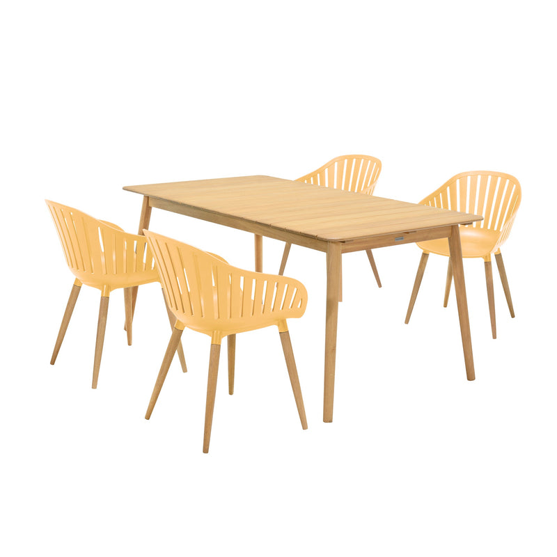 Nassau 5-Piece Outdoor Dining Set - Elegant Eucalyptus Table & Stylish Honey Finish Chairs, Durable!