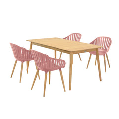 Nassau 5-Piece Outdoor Dining Set - Elegant Eucalyptus Table & Stylish Honey Finish Chairs, Durable!