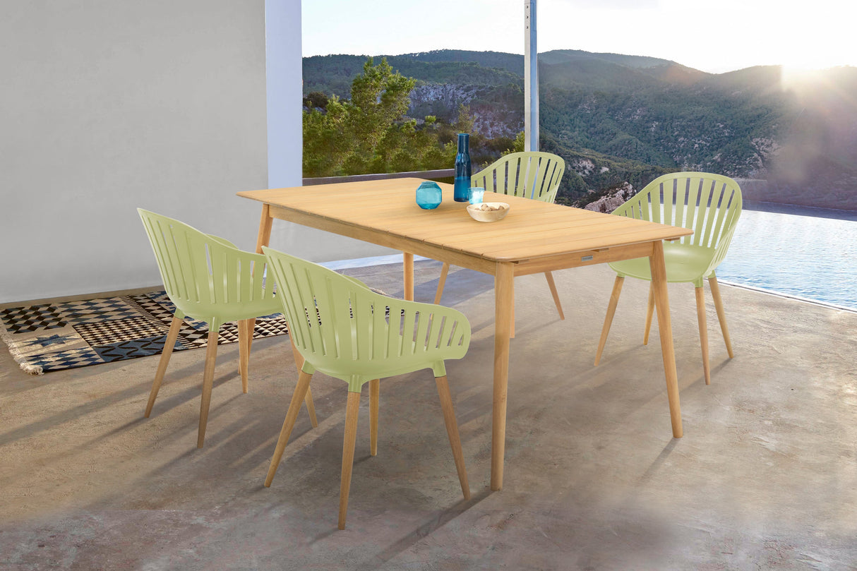 Nassau 5-Piece Outdoor Dining Set - Elegant Eucalyptus Table & Stylish Honey Finish Chairs, Durable!