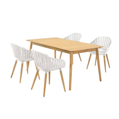 Nassau 5-Piece Outdoor Dining Set - Elegant Eucalyptus Table & Stylish Honey Finish Chairs, Durable!