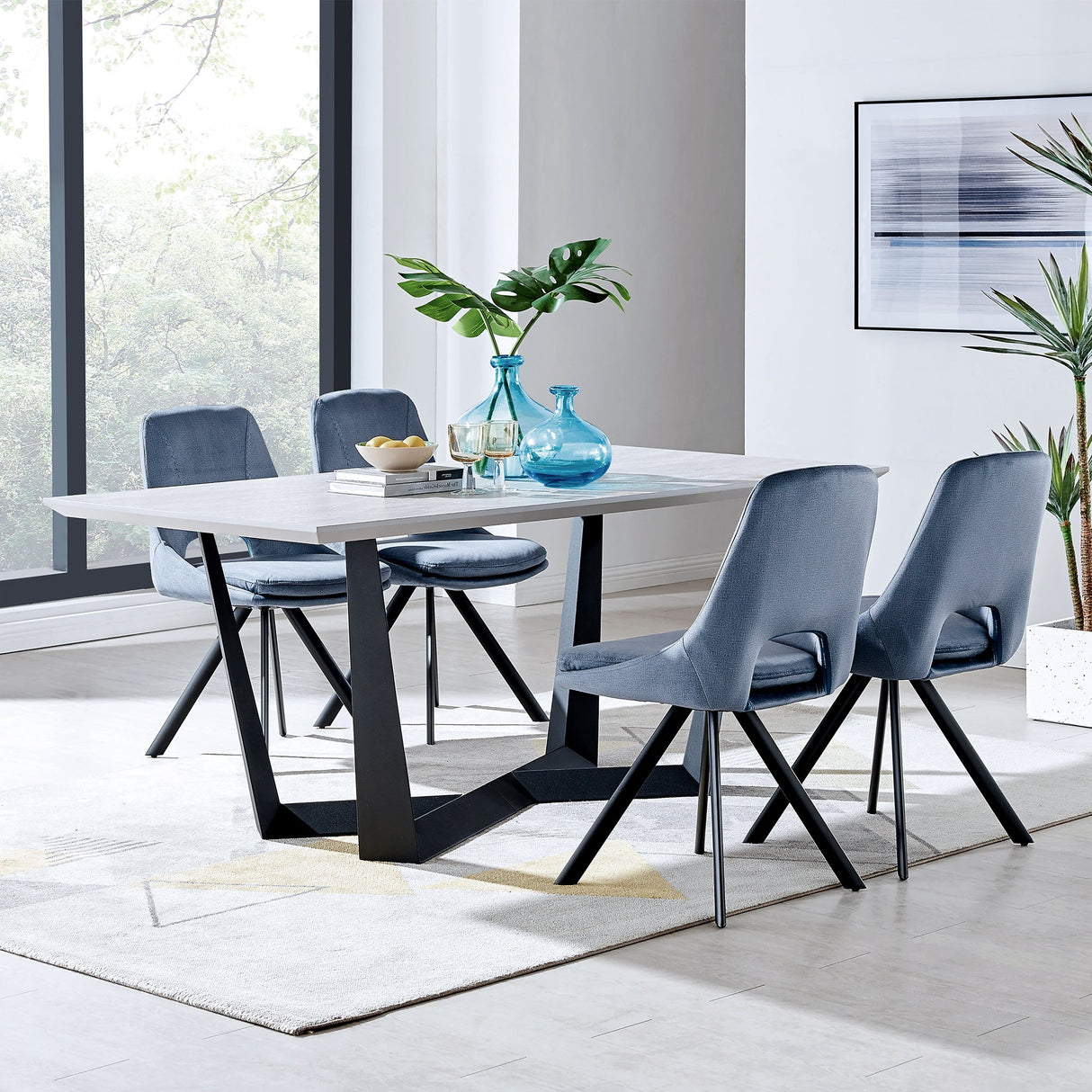 Radford/Lexi 5-Piece Velvet Dining Set with Unique Metal Base for Ultimate Comfort & Durability