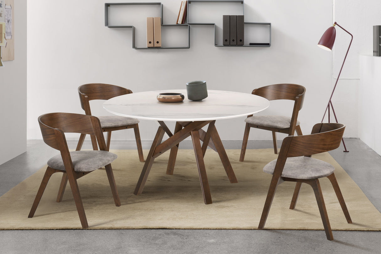 Venus Contemporary 5-Piece Dining Set with Marble Top and Comfortable Upholstered Chairs