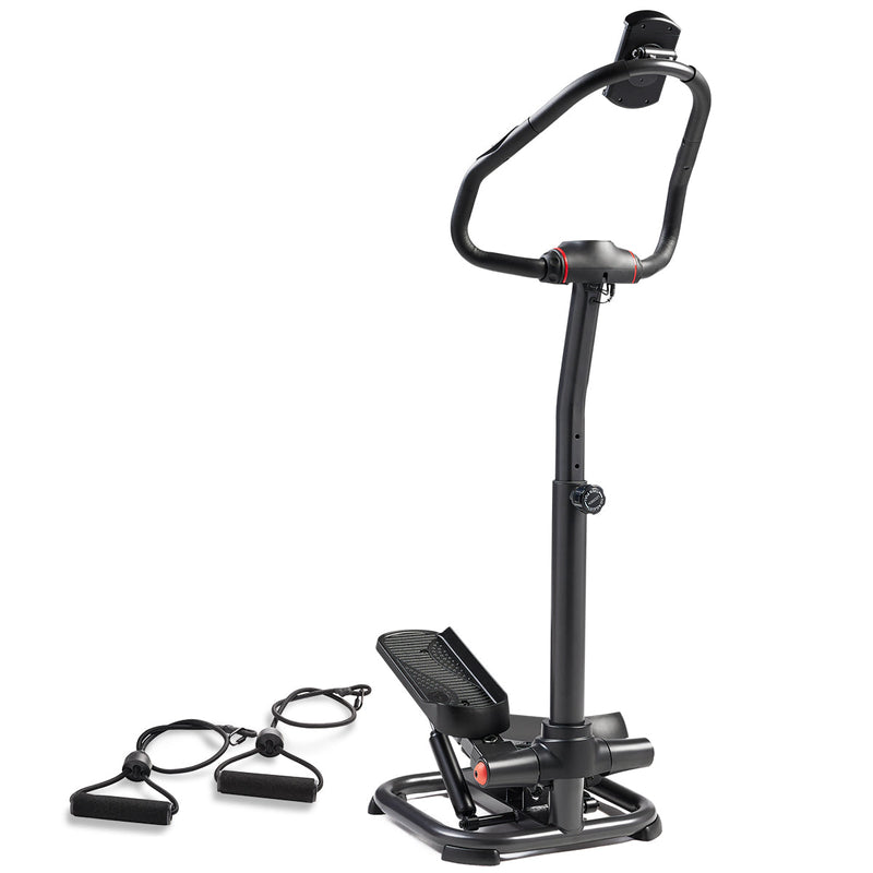 Sunny Health & Fitness Smart Heavy Duty Power Stepper with Handlebar and Resistance Bands