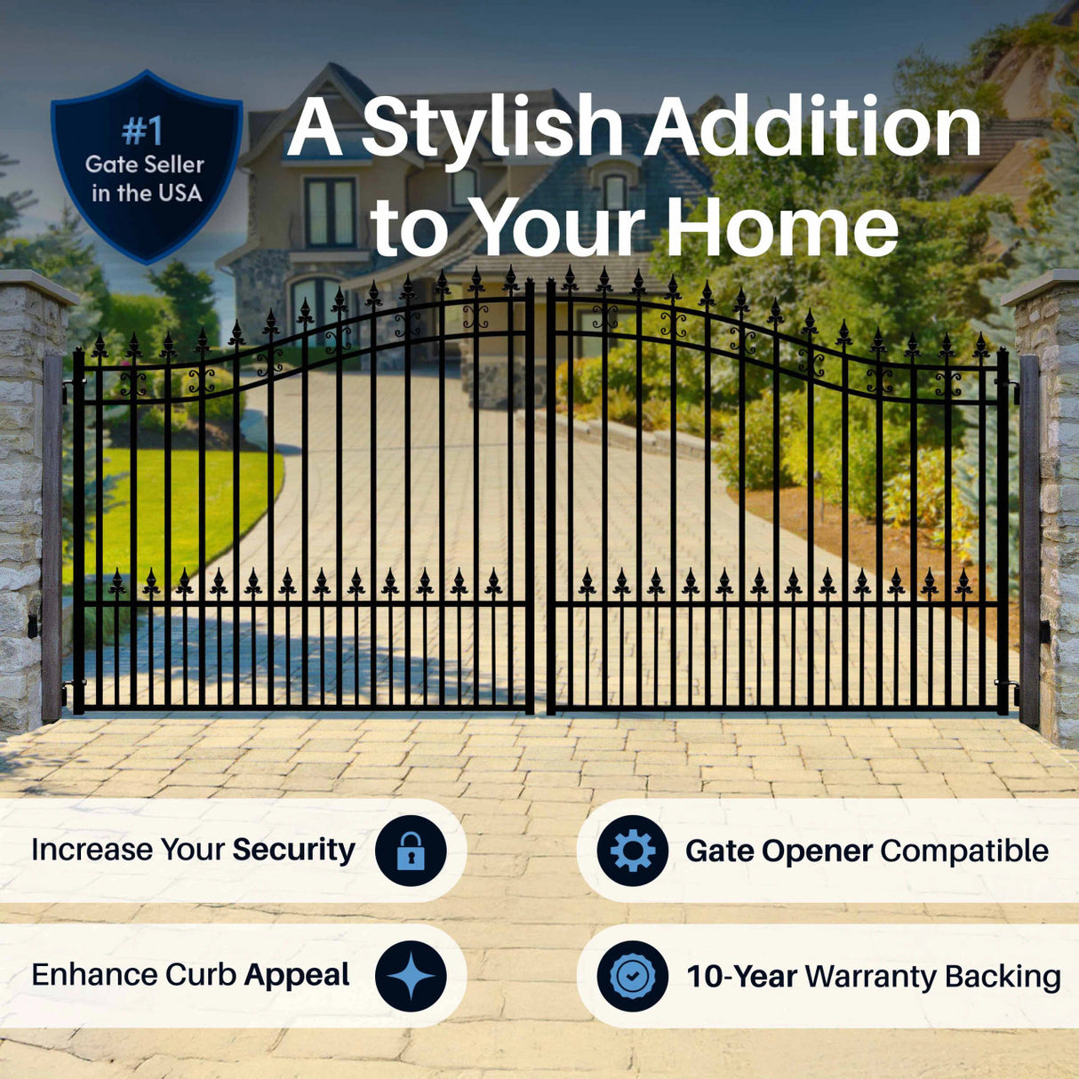 Aleko Steel Dual Swing Driveway Gate - ST.LOUIS Style - 14 x 6 Feet