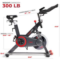 Sunny Health & Fitness Premium Smart Magnetic Belt Drive Indoor Cycling Exercise Bike with 40LB Flywheel