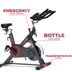 Sunny Health & Fitness Premium Smart Magnetic Belt Drive Indoor Cycling Exercise Bike with 40LB Flywheel