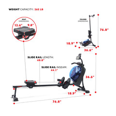 Sunny Health & Fitness Hydro + Dual Resistance Smart Magnetic Water Rowing Machine