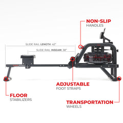 Sunny Health & Fitness Premium Smart Obsidian Surge 500 m Water Rowing Machine