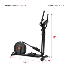 Sunny Health & Fitness Power Stride Smart Magnetic Elliptical Machine with 18" Stride Length