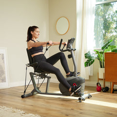 Sunny Health & Fitness  Performance Smart Recumbent Exercise Bike with Resistance Bands