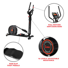 Sunny Health & Fitness Power Stride Smart Magnetic Elliptical Machine with 18" Stride Length