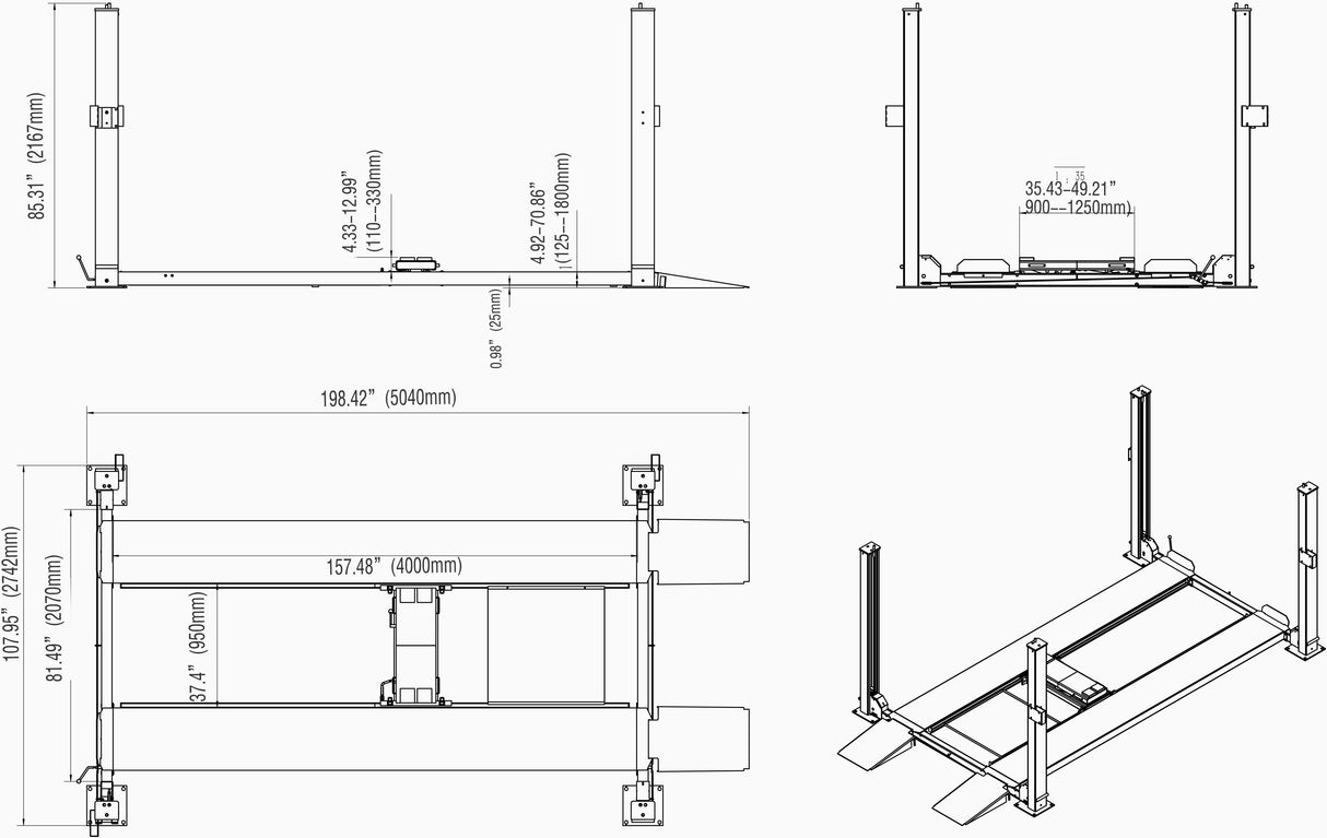Katool KT-4H850, 4 Post Vehicle Storage Lift 8,500lb