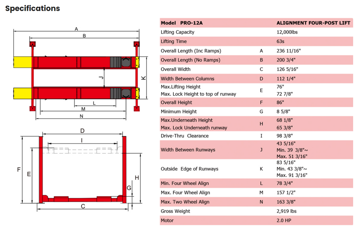 AMGO PRO-12A 12,000 lbs 4 Post Lift