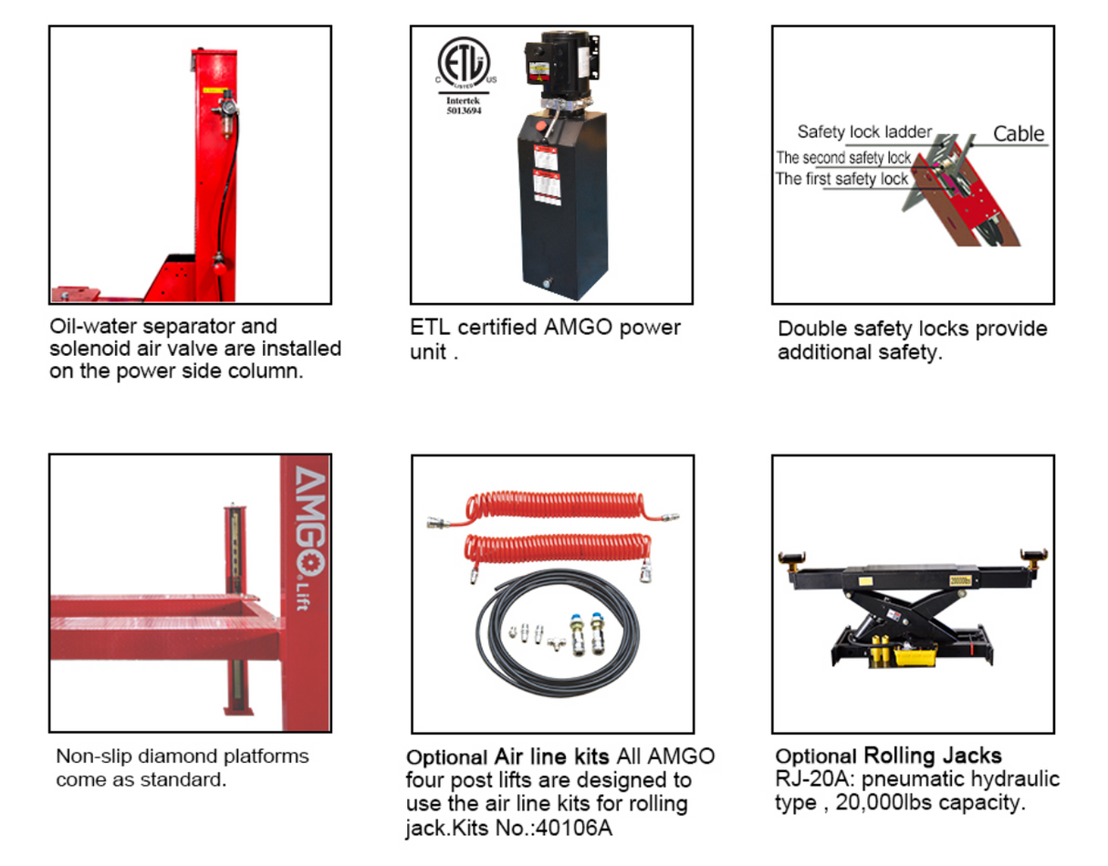 AMGO PRO-30E Heavy-Duty 30,000 lbs 4 Post Lift