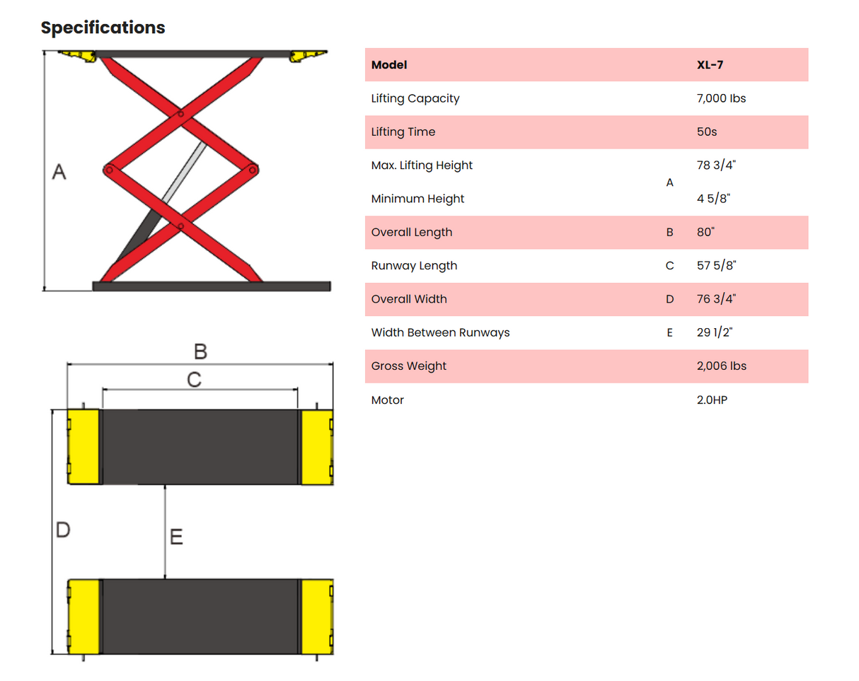 AMGO XL-7 7,000 lbs Low Profile Scissor Lift