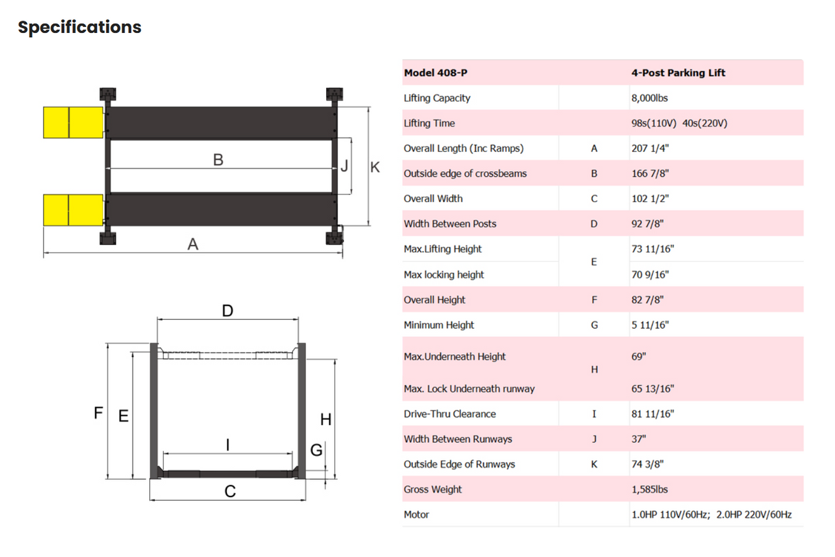 AMGO 408-P 8,000 lbs 4 Post Parking Lift