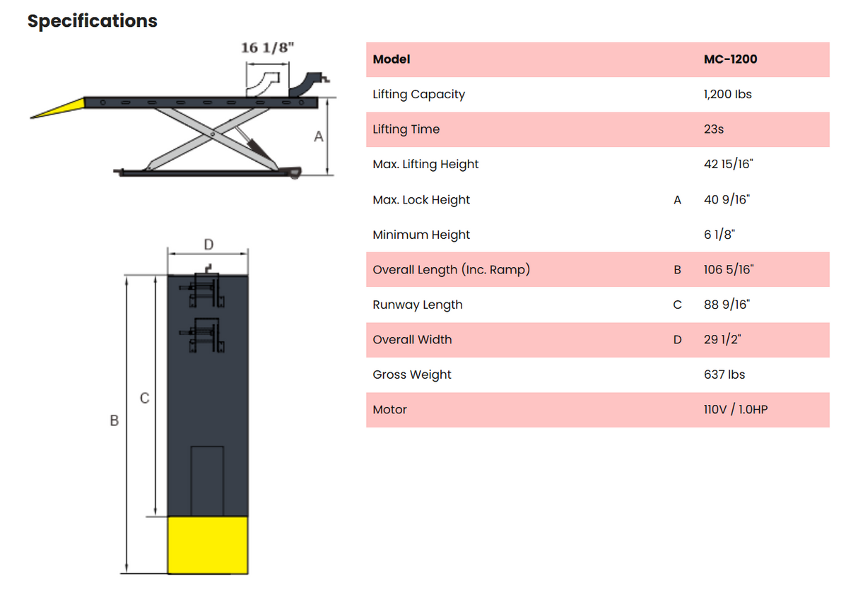 AMGO MC-1200 Motorcycle & ATV Lift