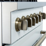 FORNO Giovanni 30" 4.32 cu. ft. Gas Range with 5 Burners, Air Fry Basket, Wok Support and Griddle in White with Antique Brass Accents, FFSGS6274-30WHT
