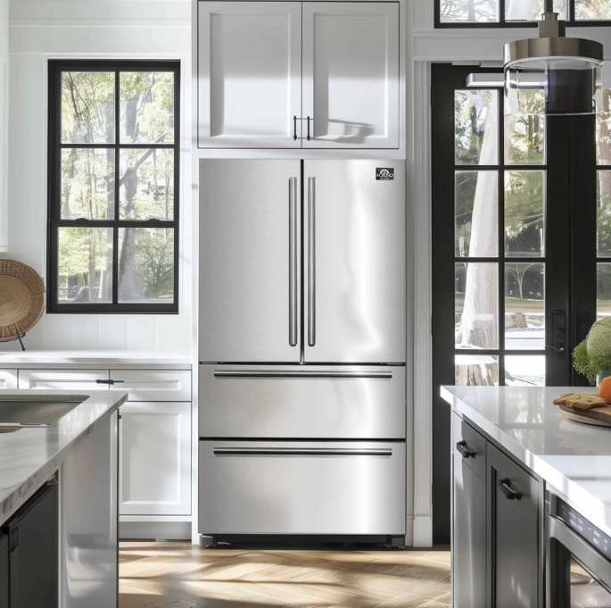 FORNO Moena 36" 19.2 cu. ft. French Door Built-In Refrigerator in Stainless Steel with Ice Maker, FFRBI1820-36SB