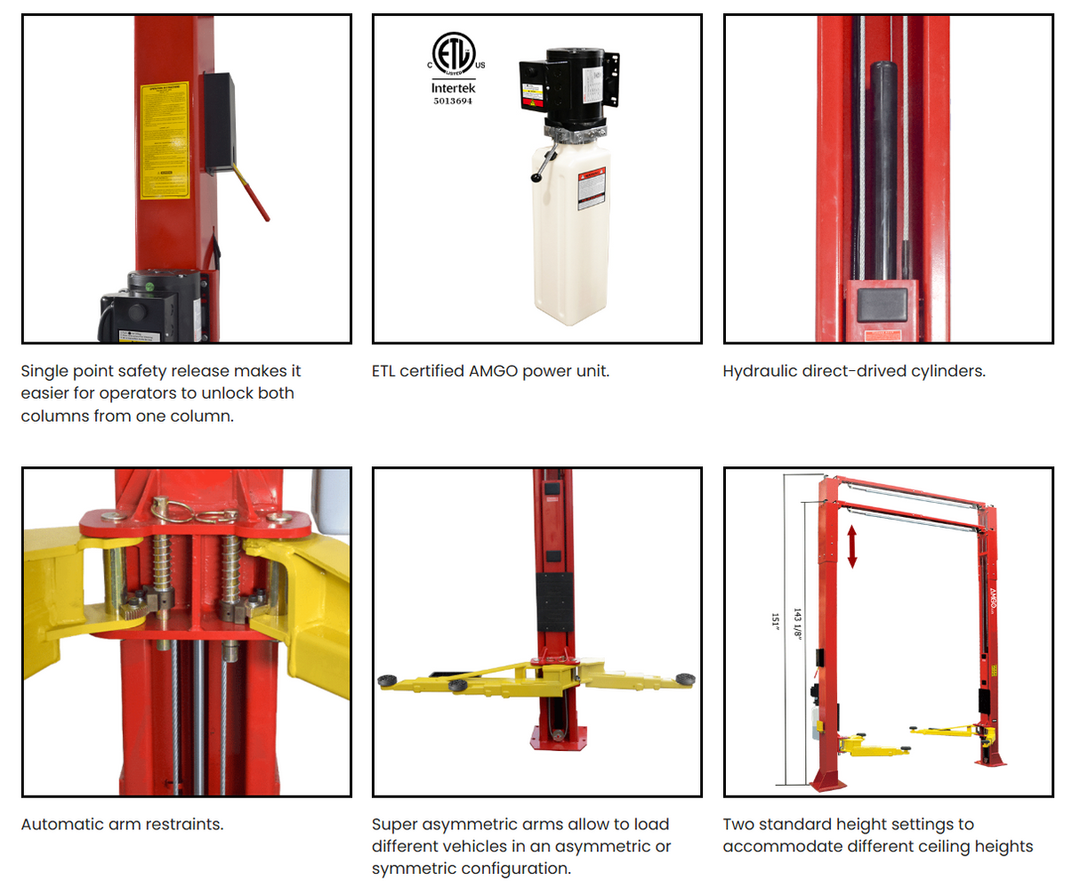 AMGO OHX-10H 10,000 lbs 2 Post Lift