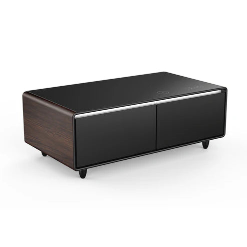 FORNO Evoluto 51" Smart Coffee Table – Dual Fridge Drawers, Bluetooth Audio, Wireless Charging, RGB Light in Black with Wood Accents, FCTFR7006-51WD