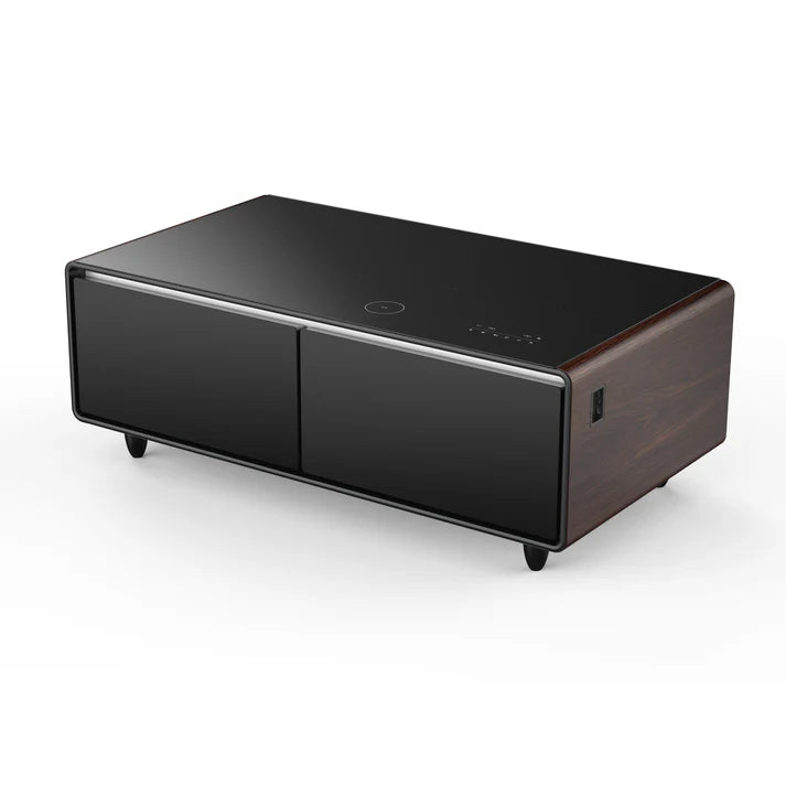 FORNO Evoluto 51" Smart Coffee Table – Dual Fridge Drawers, Bluetooth Audio, Wireless Charging, RGB Light in Black with Wood Accents, FCTFR7006-51WD