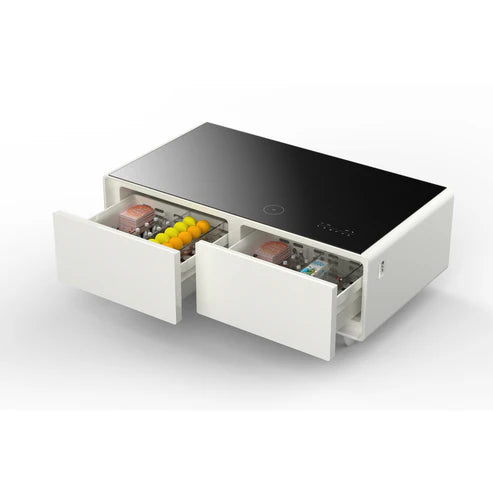 FORNO Evoluto 51" Smart Coffee Table – Dual Fridge Drawers, Bluetooth Audio, Wireless Charging, RGB Light in Black in White, FCTFR7006-51WHT