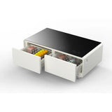 FORNO Evoluto 51" Smart Coffee Table – Dual Fridge Drawers, Bluetooth Audio, Wireless Charging, RGB Light in Black in White, FCTFR7006-51WHT