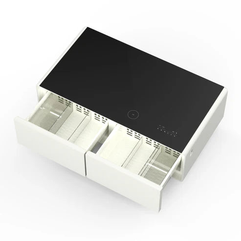 FORNO Evoluto 51" Smart Coffee Table – Dual Fridge Drawers, Bluetooth Audio, Wireless Charging, RGB Light in Black in White, FCTFR7006-51WHT