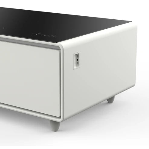 FORNO Evoluto 51" Smart Coffee Table – Dual Fridge Drawers, Bluetooth Audio, Wireless Charging, RGB Light in Black in White, FCTFR7006-51WHT