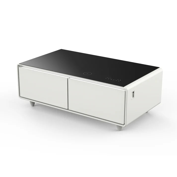 FORNO Evoluto 51" Smart Coffee Table – Dual Fridge Drawers, Bluetooth Audio, Wireless Charging, RGB Light in Black in White, FCTFR7006-51WHT