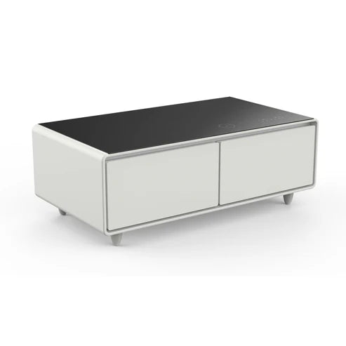 FORNO Evoluto 51" Smart Coffee Table – Dual Fridge Drawers, Bluetooth Audio, Wireless Charging, RGB Light in Black in White, FCTFR7006-51WHT