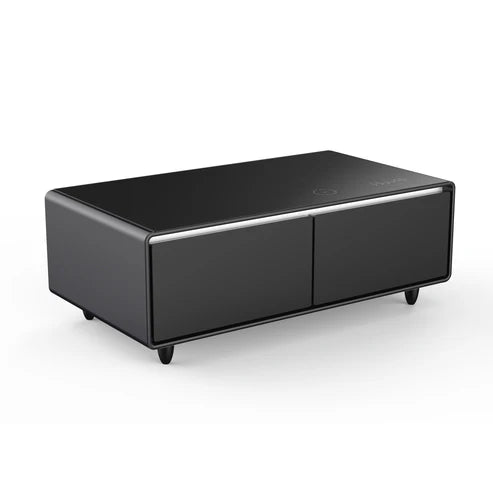 FORNO Evoluto 51" Smart Coffee Table – Dual Fridge Drawers, Bluetooth Audio, Wireless Charging, RGB Light in Black, FCTFR7006-51BLK