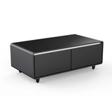 FORNO Evoluto 51" Smart Coffee Table – Dual Fridge Drawers, Bluetooth Audio, Wireless Charging, RGB Light in Black, FCTFR7006-51BLK