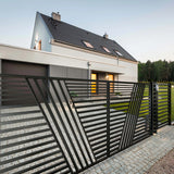Aleko Steel Dual Swing Driveway Gate with Pedestrian Gate – Sofia Style - 14 ft.