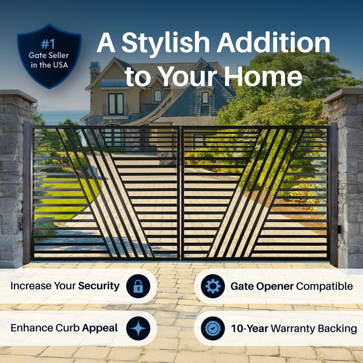 Aleko Steel Dual Swing Driveway Gate - Sofia Style - 12 x 6 Feet