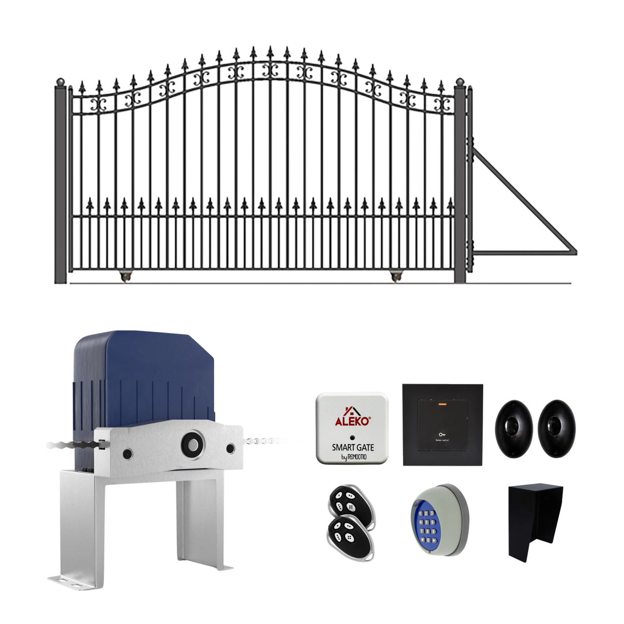 Aleko Automated Steel Sliding Driveway Gate and Gate Opener Complete Kit – ST. LOUIS Style – 16 x 6 Feet
