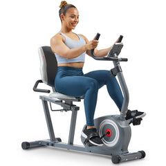 Sunny Health & Fitness Essentials Series Magnetic Smart Recumbent Bike with Exclusive SunnyFit® App Enhanced Bluetooth Connectivity