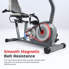 Sunny Health & Fitness Essentials Series Magnetic Smart Recumbent Bike with Exclusive SunnyFit® App Enhanced Bluetooth Connectivity