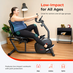 Sunny Health & Fitness Smart Magnetic Resistance Recumbent Bike with Easy Adjustable Seat