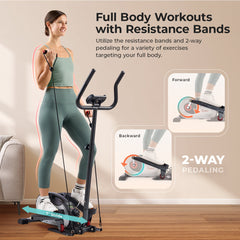 Sunny Health & Fitness Smart Stand Mini Elliptical Exercise Trainer with Handle Bar