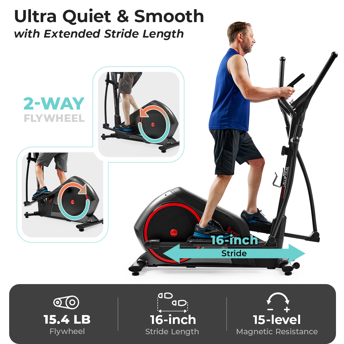 Sunny Health & Fitness Smart Heavy-Duty Elliptical Training Machine