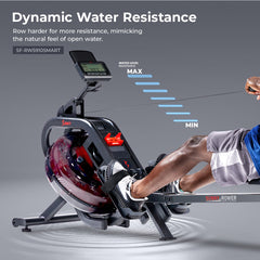 Sunny Health & Fitness Phantom Hydro Premium SMART Water Rowing Machine with Angled Water Tank