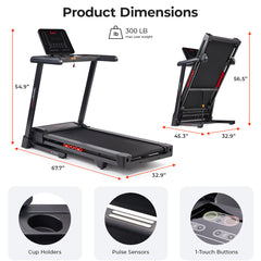 Sunny Health & Fitness Advanced Heavy Duty Auto Incline Smart Treadmill with 20" Running Deck