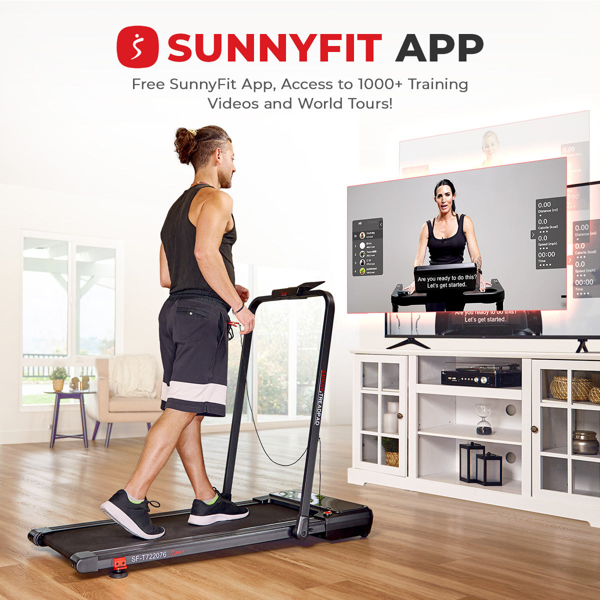 Sunny Health & Fitness Pacer 2 in 1 Auto Incline Under Desk Walking/Running Smart Treadmill