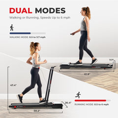 Sunny Health & Fitness Pacer 2 in 1 Auto Incline Under Desk Walking/Running Smart Treadmill