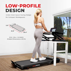 Sunny Health & Fitness Pacer 2 in 1 Auto Incline Under Desk Walking/Running Smart Treadmill