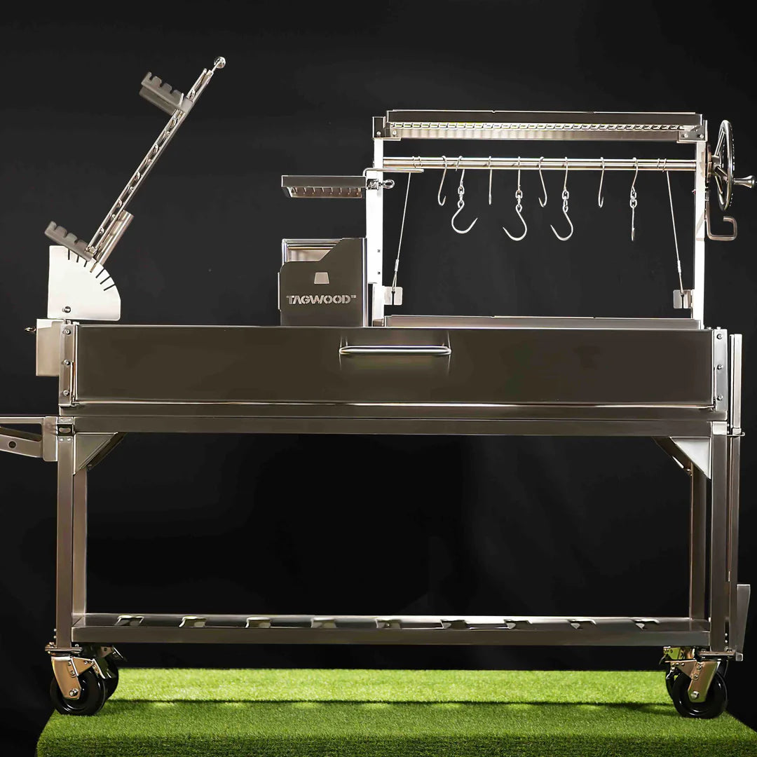 Santa Maria Style Grill enhanced with a 360° rotating Clamp Grill Tagwood BBQ06SS 5 Cooking Zones with a Firebox | PRE-ORDER