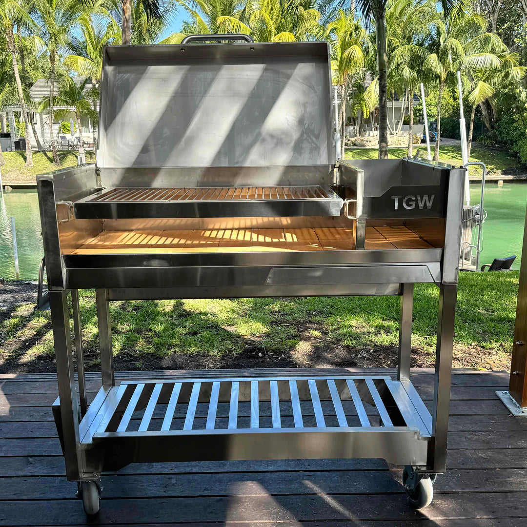 Argentinian Freestanding Charcoal Grill Tagwood BBQ18SS 304 SS with Shovel Poker & Heavy-Duty Casters for Mobility - PRE-ORDER