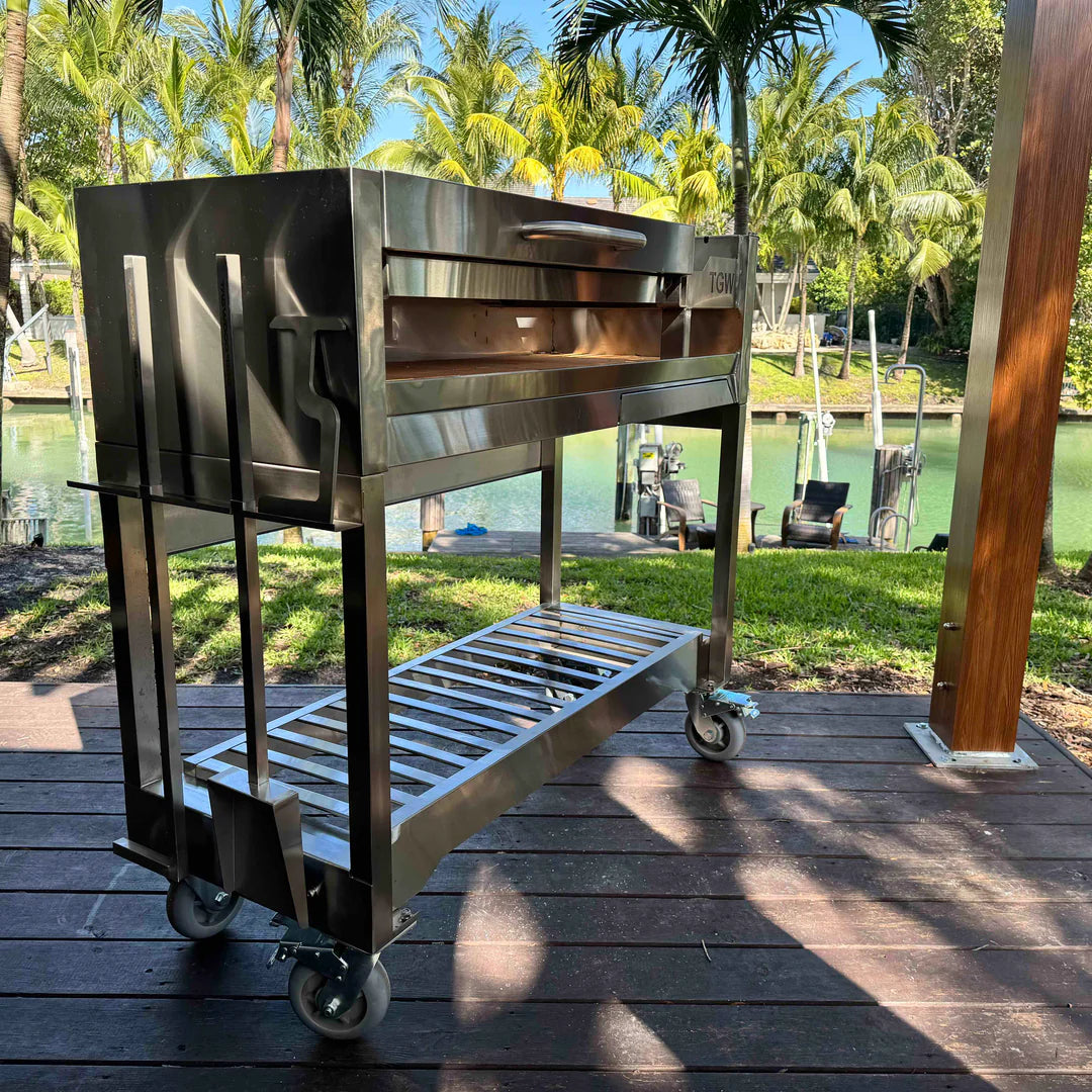 Argentinian Freestanding Charcoal Grill Tagwood BBQ18SS 304 SS with Shovel Poker & Heavy-Duty Casters for Mobility - PRE-ORDER